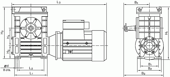 Габаритные и присоединительные размеры мотор-редуктора 1МЧ 160