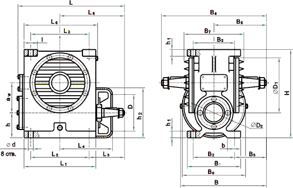 Габаритные и присоединительные размеры редуктора Ч-160