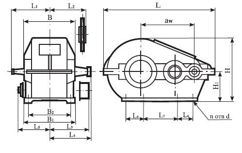 Размеры редуктора Ц2-250