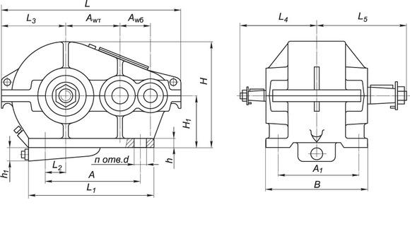 Габаритные размеры редуктора Ц2-400 (Ц2-400П)