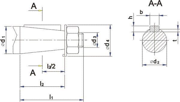 Размеры входного (выходного) валов редуктора 1Ц2У-125