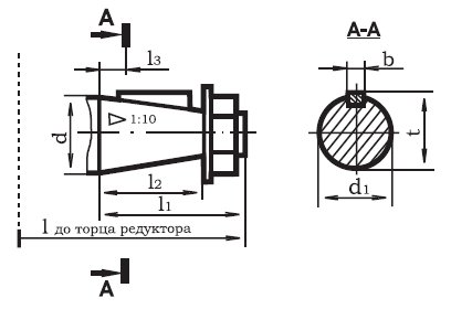 Размеры конического входного/выходного вала Ц2-250