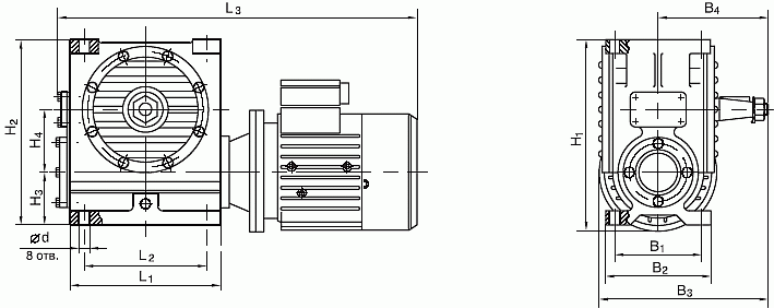 Габаритные и присоединительные размеры мотор-редуктора МЧ-100