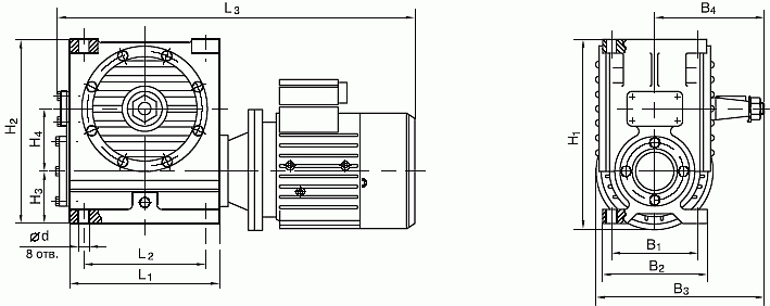 Габаритные и присоединительные размеры мотор-редуктора МЧ-125