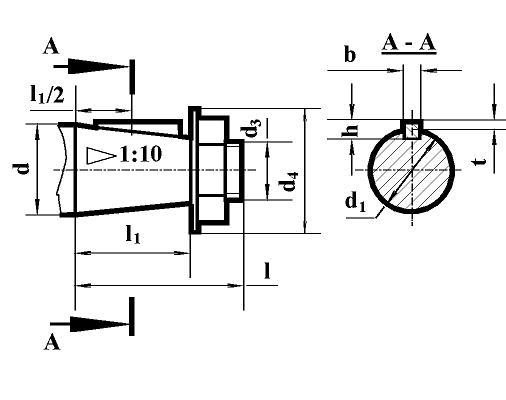 Размеры входного конического вала редуктора РЦД-250